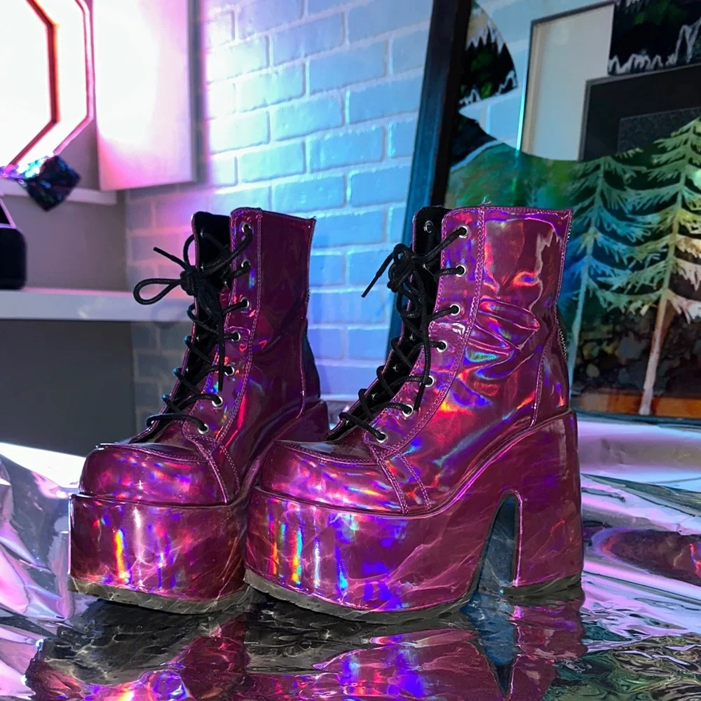 Demonia Holographic Purple Platform Boots - Picture 2 of 2